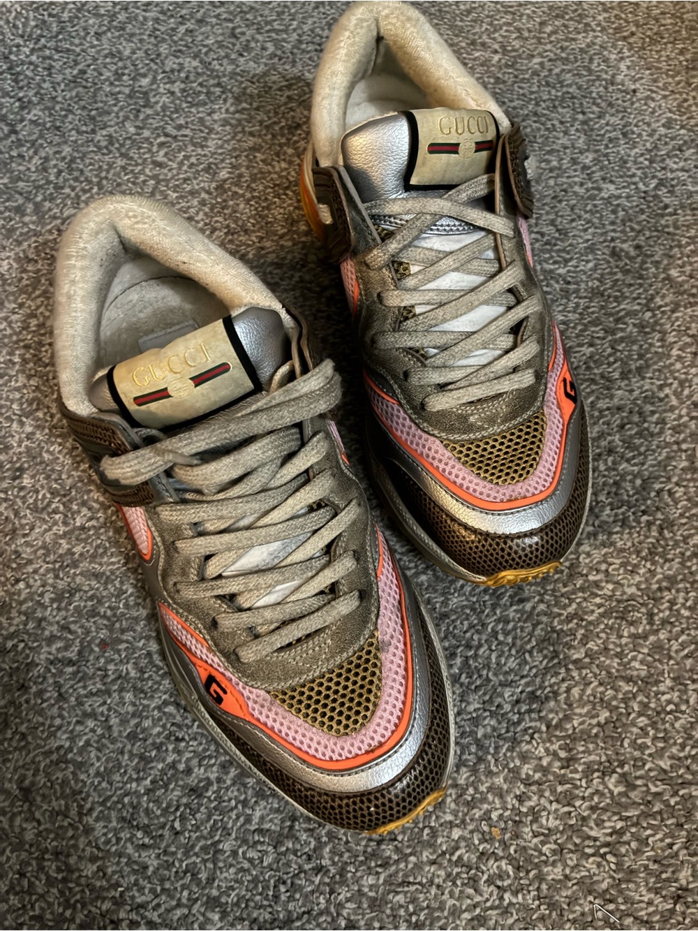 Gucci Gray, Pink & Metallic Women's Chunky Runner Sneakers